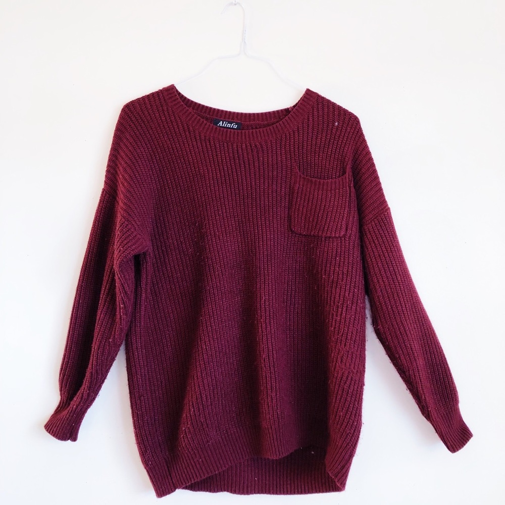 Wine Red Pocket Sweater